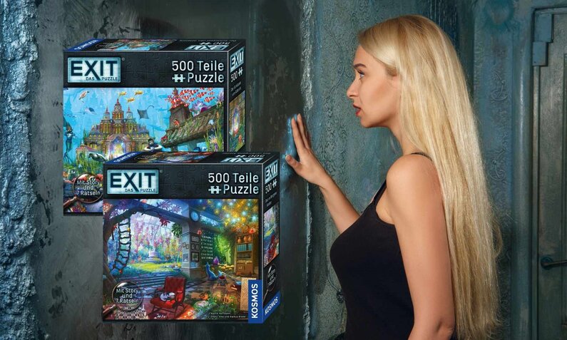Frau im Escape Room und Spiele | © Boomeart /stock.adobe.com / + Amazon / KOSMOS