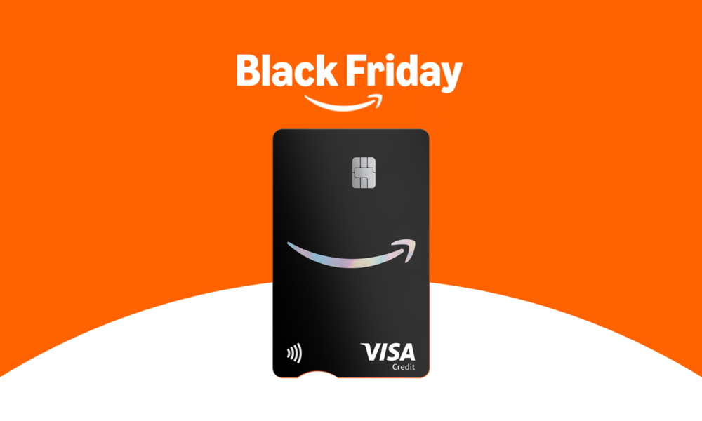 Der Schriftzug "Black Friday", darunter die Amazon Visa-Karte in Schwarz mit dem Amazon-Zeichen darauf | © Amazon