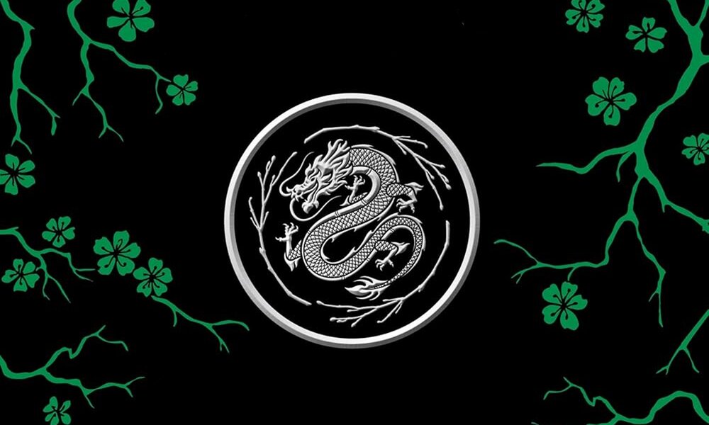 Einsilbernes Drachenornament auf schwarzem Grund und grünen Ranken ist auf dem Ausschnitt des Buchcovers von "Forest of a Thousand Lanterns (Rise of the Empress Buch 1)"  zu sehen | © Cover/Amazon.de