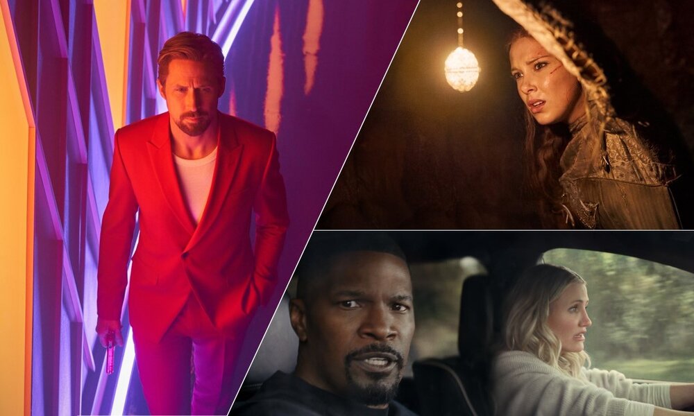 Ryan Gosling in "The Gray Man" (l.), Millie Bobby Brown in "Damsel" oder Jamie Foxx und Cameron Diaz in "Back in Action". | © Bilder: Netflix / Collage: Hörzu.de
