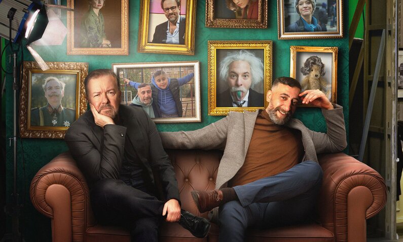 Ricky Gervais und Kida Ramadan in der Warner TV Comedy Serie "German Genius" | © Warner TV Comedy
