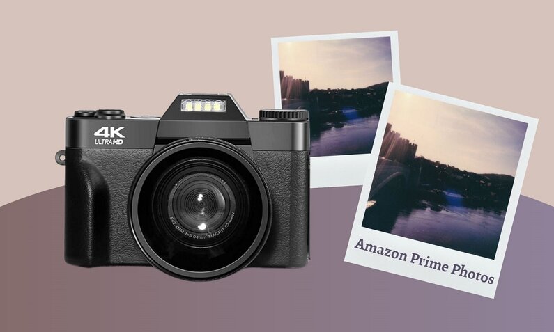 Bilder mit dem Logo von Amazon Prime Photos neben einer Kamera | © Amazon