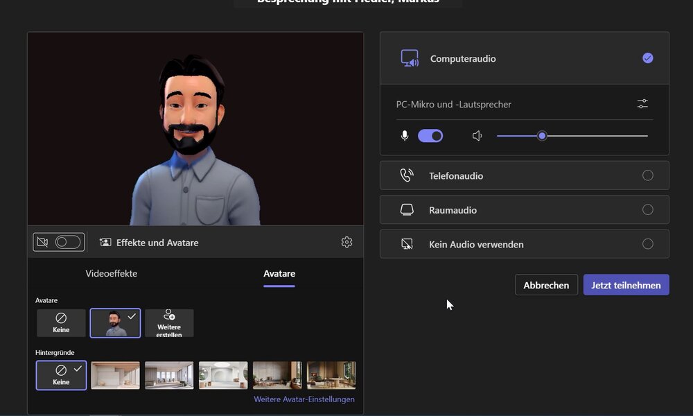 Teams-Oberfläche mit Avatar | © Microsoft/Hoerzu.de