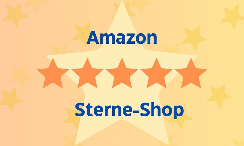 Schriftzug mit "Amazon Sterne Shop" und fünf Sternen | © Amazon