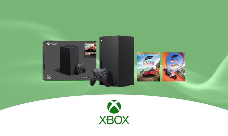 Bundle aus Xbox Series X und Forza Horizon 5 in schwarz-bunter Verpackung | © Amazon