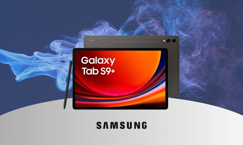 Samsung Galaxy Tab S9 Vorder- und Rückseite, daneben der S-Pen | © Amazon