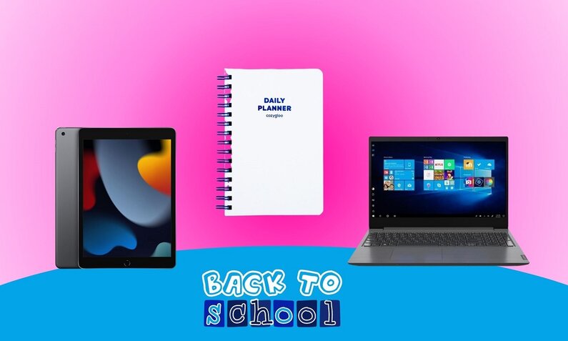 Tablet, Laptop und Papierblock nebeneinander | © Amazon