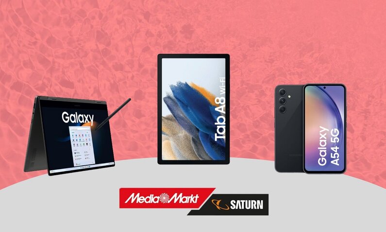 Samsung Galaxy Notebook,Tablet und Smartphone nebeneinander | © Media Markt