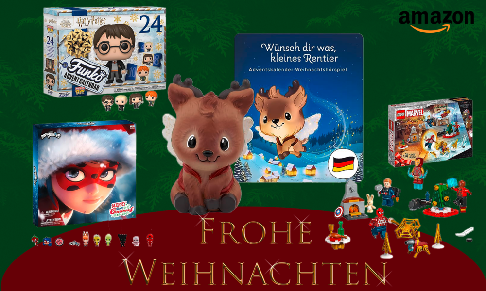 Vier Adventskalender in den Motiven Harry Potter, Marvel, Toniebox und Miraculous | © Amazon