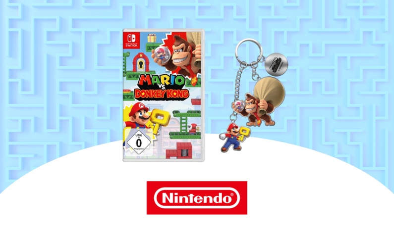 Mario vs Donkey Kong für Nintendo Switch mit Schlüsselanhänger-Set mit Mario, Donkey Kong und Plakette | © Amazon