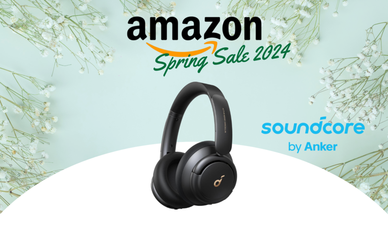 Schwarzer Over-Ear-Kopfhörer vor Oster-Hintergrund mit dem Amazon-Logo | © Amazon