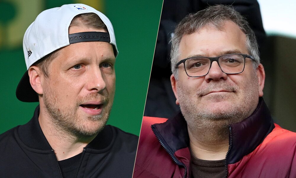 Oliver Pocher (r.) bezeichnet Elton im Podcast "Die Pochers! Frisch recycelt" unter anderem als "beleidigte Leberwurst". | © Imago