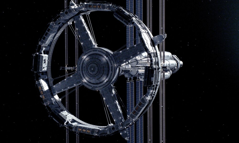 Silberne Raumstation schwebt im dunklen Weltall in einer Szene aus der Apple TV+ Serie "For All Mankind" | © Apple TV+