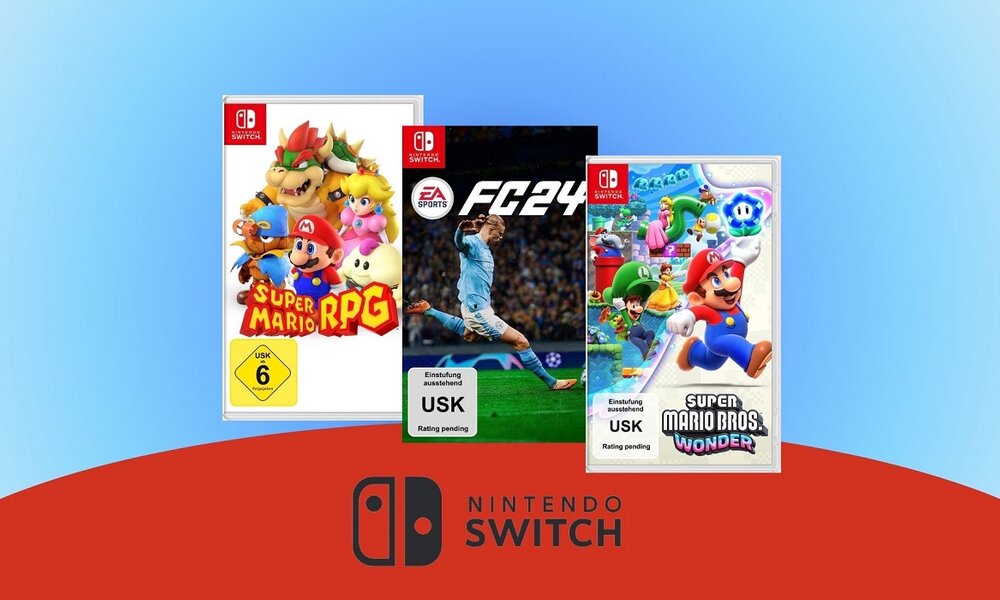 Die Switch-Spiele Super Mario Bros Wonder, EA Sports FC 24 und Super Mario RPG  | © Amazon